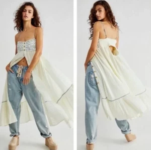 Free People Linda Jo Midi Dress Sz S Gardenia Pockets Gauze Embroidered NEW $148 - Picture 1 of 13