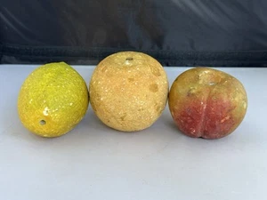 Lot of 3 Antique Italian Alabaster Stone Fruit Marble Peach Orange Lemon - Picture 1 of 8