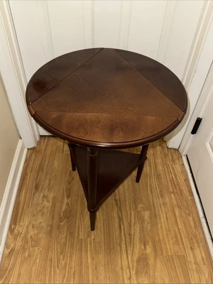 Vintage Bombay Company Triple Drop-Leaf Wooden Table Triangle or Round Display - Image 1 of 4