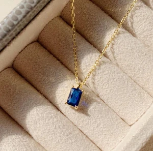 2CT Solitaire Lab Created Blue Sapphire Pendant 14k Yellow Gold Finish 18" Chain - Picture 1 of 6