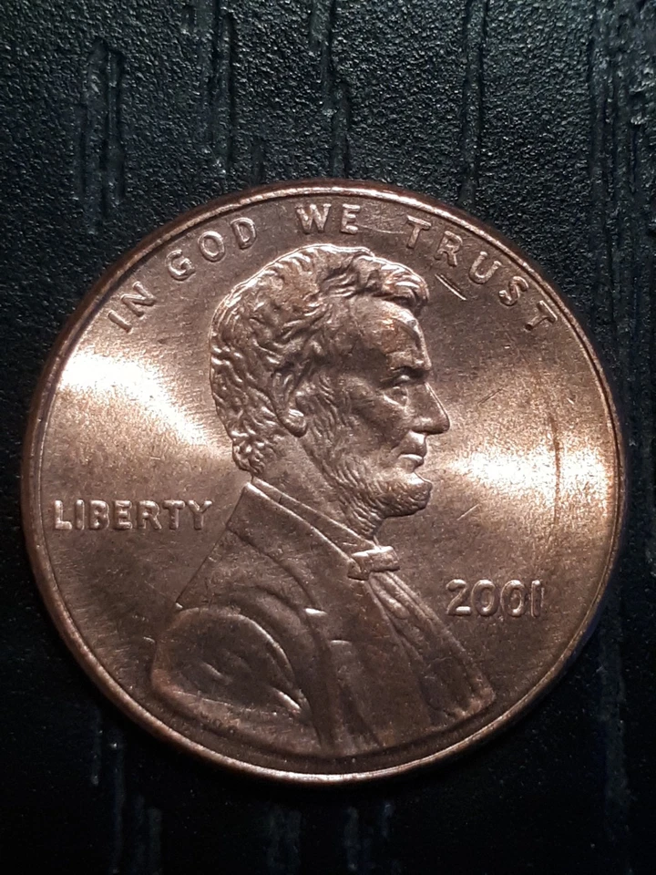 2001 us penny, Close AM, no mintmark ms67 Condition, die crack, harp pillars err - Image 1 of 4