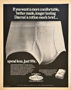 Fruit Of The Loom Dacron Herren Unterwäsche Baumwolle Slip 1972 Vintage Print Ad - Bild 1 von 1