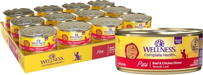 Comida húmeda para gatos Wellness Complete Health sin granos de carne de res y pollo, 5,5 oz x 24 latas Foto 1 de 4