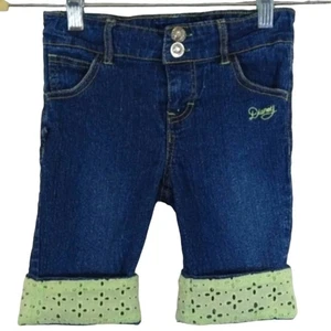 Y Disney Little Girl Y2K VTG Green Eyelet Bermuda Long Blue Denim Jean Shorts 6 - Picture 1 of 7