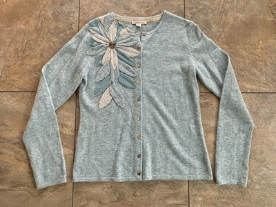 Coldwater Creek Women’s Small Wool Rabbit Hair Button Cardigan Sweater Floral - Image 1 of 4