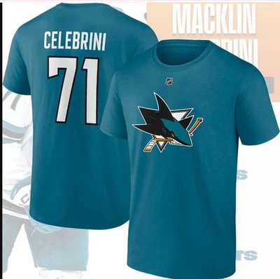 New Apparel Macklin Celebrini #71 San Jose Sharks T-Shirt Custom number - Image 1 of 3
