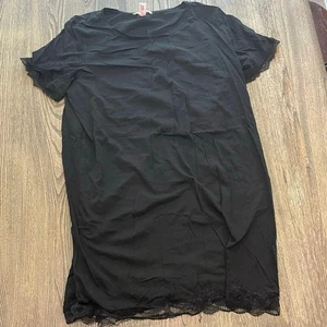 Victoria’s Secret Kurzarm Tunika Kleid Spitzenbesatz Pullover Baumwolle schwarz Gr. L - Bild 1 von 4