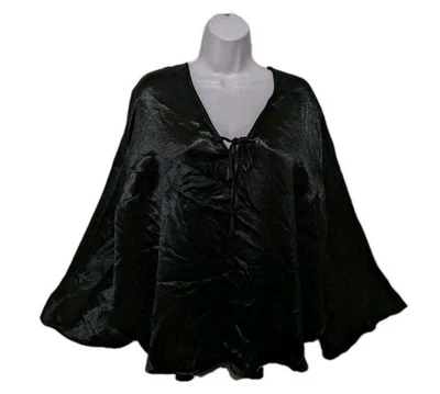 Blusa túnica negra satinada manga larga Ava & Viv para mujer 3X #25 Foto 1 de 4