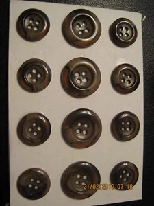 DESIGNER SUIT BUTTON SET deep cup 4H 24/30 Horn Effect X9 Brown/tan/Clear 12 pc - Picture 1 of 1