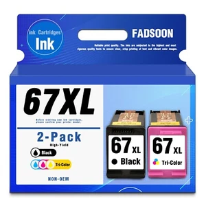 Compatible HP 67XL Ink Cartridge Set 1 Black & 1 Color for HP DeskJet 2700e 2710 - Picture 1 of 6