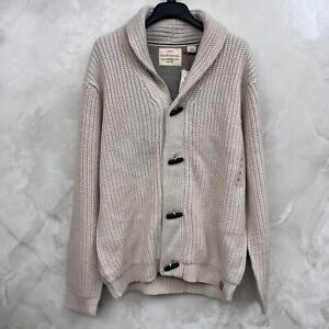 WEATHERPROOF Men's Ecru 2-Layer Button V-Neck Tight Knit Cardigan Sweater Large