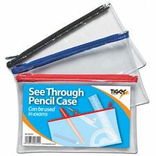 TIGER 8" x 5" CLEAR LARGE PLASTIC EXAM ZIP PENCIL CASE | FAST SHIPPING | NEW