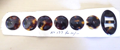 Six Faux Tortoise Shell Buttons and Buckle - Image 1 of 4