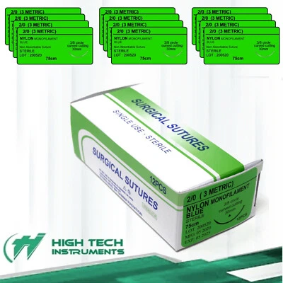 HTI BRAND Nylon 2/0 Training Suture Emergency First Aid Home Wound Treating 12 pcs
