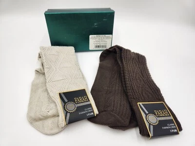 Vintage NOS FARAH Classic Crew Dress Socks Tan & Brown Sz 10-13 2 Pair in Box - Image 1 of 4