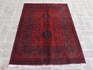 3'4 x 5 Fuß handgeknüpfter afghanischer Stammes Turkmenen Wollflächenteppich, 3x5 Perserteppich - Bild 1 von 10