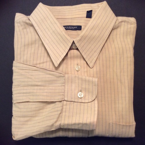 Camicia elegante uomo Burberry beige a righe 16 5 36” collo a punta 100% cotone