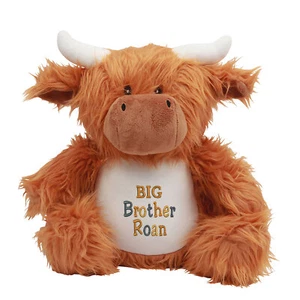 Personalised Highland Cow Soft Toy Zipped Pyjama Case Birthday Christening Gift - Picture 1 of 13