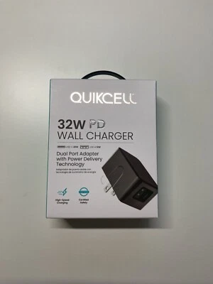 *SEALED* Quikcell 32W Dual Port (USB-C & USB-A) PD Wall Charger - Black - Image 1 of 2