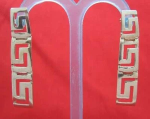 EYE-CATCHING ESTATE STERLING SILVER MAYAN MOTIF CUT-OUT EARRINGS, 1 & 3/4" long - Picture 1 of 7