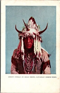 Antique Stoney Native American Indian Chief in Headdress Rare Postcard PC30 - Picture 1 of 2
