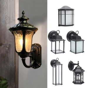Garden Outdoor LED Wall Light Metal Wall Lamp Glass Lantern Shade Vintage Sconce - Picture 1 of 32