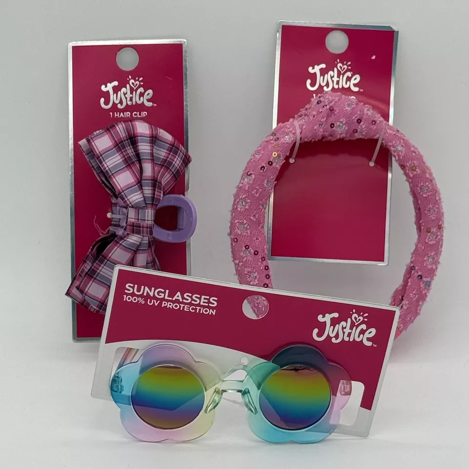 Justice Girls Plaid Satin Bow Claw Clip Purple & Pink