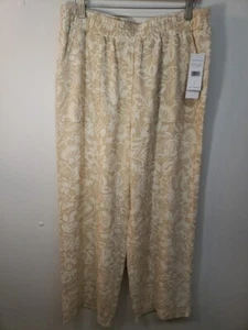 NWT $79 Rafaella Floral Print L Wide Leg Elastic Waist Pants Linen Blend ... - Picture 1 of 10