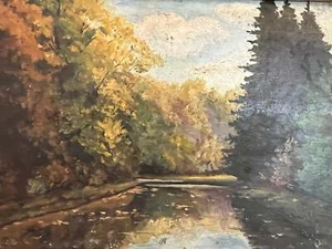 Escuela Alemana (XX) pintura al óleo firmada a mano paisaje de otoño 42x49 cm - Imagen 1 de 14