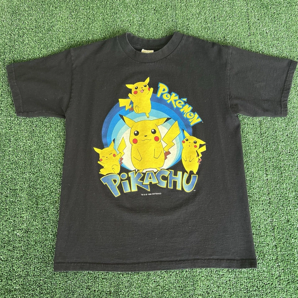 Camiseta de bebé negra de dibujos animados animados anime Nintendo Pokémon Pikachu 1999 de colección mediana Foto 1 de 4