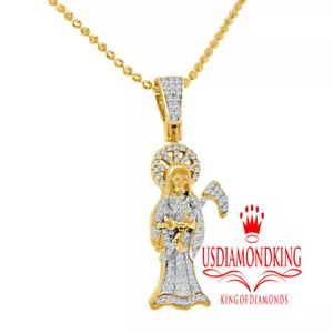 Real Silver Santa Muerte Grim Reaper Angel of Death Mini Pendent Charm Chain Set - Picture 1 of 4
