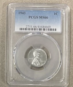 1943 PCGS MS66 STEEL CENT Lincoln Wheat Penny WWII ISSUE - Picture 1 of 2