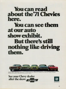 1971 Chevrolet Chevy Model Lineup Monte Carlo Chevelle Corvette Vintage Print Ad - Picture 1 of 2