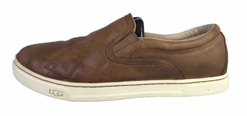 Scarpe da donna UGG Fierce Chestnut taglia 7 sneakers slip on in pelle trapuntata marrone