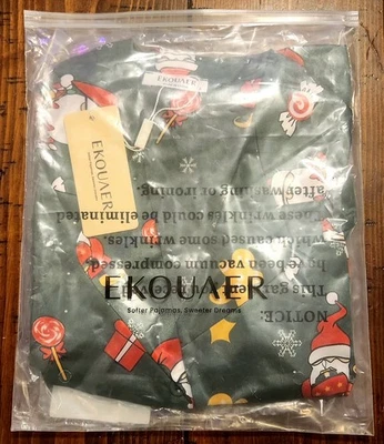 Conjunto de pijama de Navidad satinado Ekouaer Papá Noel pantalones cortos con botones y volantes Foto 1 de 3