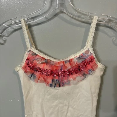 Camiseta sin mangas Justice blanca con volantes lentejuelas sin mangas con ribete de encaje cami (niñas 10) Foto 1 de 4