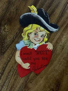 Used Vintage Die-Cut Valentine Card — I Won’t West Until You Are My Valentine - Picture 1 of 2