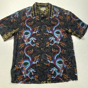 Vintage Kamehameha 2000 Year Dragon Hawaiian Aloha Loop Collar Shirt L Floral - Picture 1 of 11