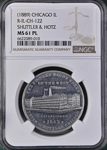 1878 Chicago R-IL-CH-122, Shuttler & Hotz Wagons, NGC MS-61PL-Top Pop - Picture 1 of 4