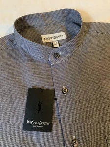 Vintage YSL Yves Saint Laurent, Grandad Shirt, Men’s, Medium 15 1/2, Grey, NEW - Picture 1 of 21