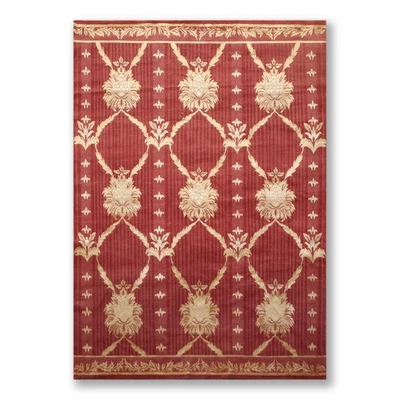 Super Fine Damask Tibetan 6' x 9' Hand Knotted Wool & Silk Area Rug Rust - Image 1 of 4