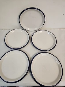 Crown Corning White 9" Salad Plates Cobalt Blue Rim Set Of 5 Japan - Picture 1 of 9