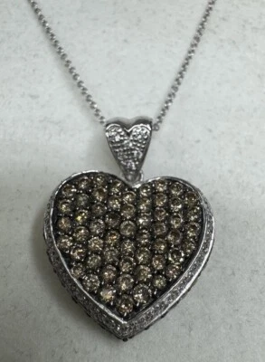 LeVian 14千瓦巧克力和香草钻石心形吊坠带链 — 第 1/4 张图片