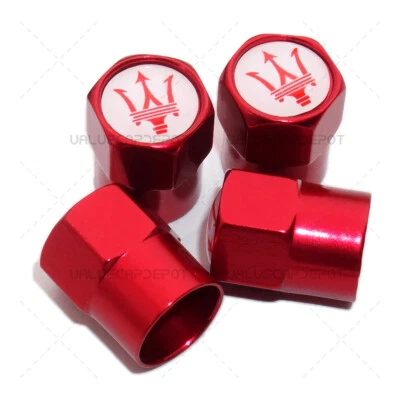 4pcs Hex Fit Maserati Car Wheels Tire Air Valve Caps Stem Dust Cover Decor Red - Imagem 1 de 4