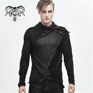 Men's Gothic Asymmetry Top Punk Rock Stage Performance Splicing Long Sleeve Tees - Picture 1 of 19
