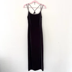 Ann Taylor Velvet Maxi Dress Olive Green Size 2 Vintage Y2K 90s Forest Grunge - Picture 1 of 11