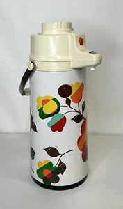 Rainbow Floral 70s Vintage Retro Coffee Carafe Airpot Insulated Pump Dispenser - Picture 1 of 9