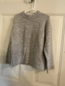 ZARA Gray Sweater Mock Neck Long Sleeves Acrylic Wool Split Hem Girls Sz 7 EUC - Picture 1 of 3