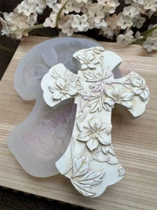 Crucifix-Cross with flowers Silicone Mold for Fondant-Resin-polymer Clay-wax - Picture 1 of 10