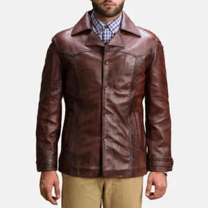Mens Alexander Leather Blazer Coat Jacket Brown Lambskin Leather Coat Blazer - Picture 1 of 6